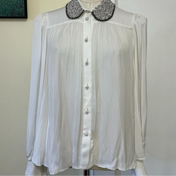 Alice + Olivia Calida Embellished Collar Pleated Blouse - Picture 1 of 8
